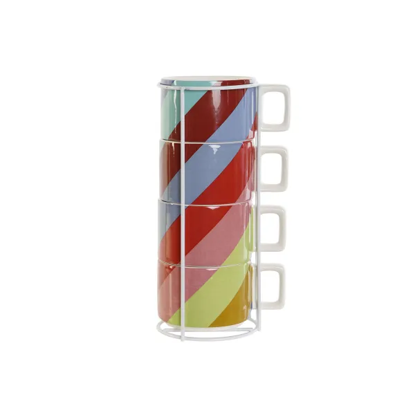 Komplekts ar kafijas tasēm DKD Home Decor Balts Daudzkrāsains Gaiši brūns Metāls Bambuss Dolomite 260 ml