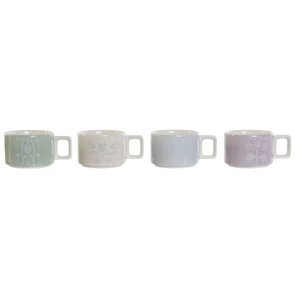 Komplekts ar kafijas tasēm DKD Home Decor Zaļš Debesu zils Ceriņš Metāls Bambuss Dolomite 260 ml