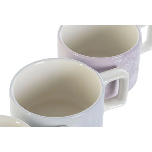 Komplekts ar kafijas tasēm DKD Home Decor Zaļš Debesu zils Ceriņš Metāls Bambuss Dolomite 260 ml