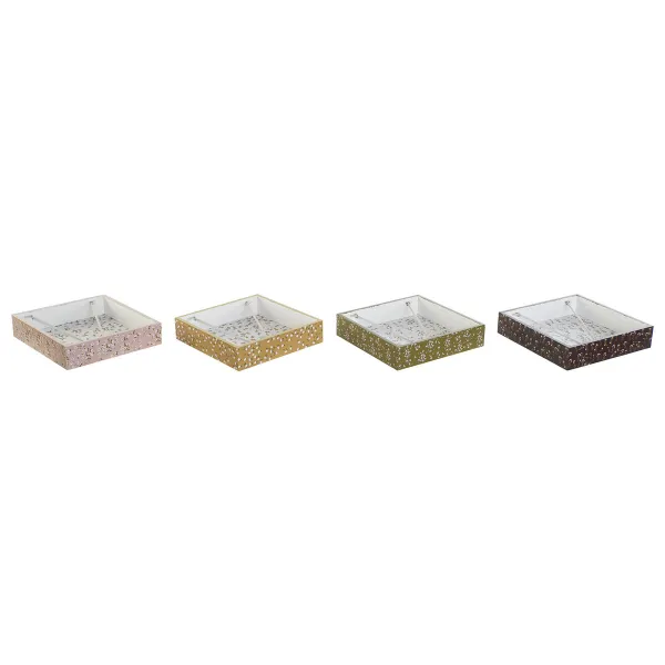 Servetėlės laikiklis DKD Home Decor Žalia Garstyčios Metalinis Aliuminis Medžio MDF 18 x 18 x 4 cm (4 vnt.)