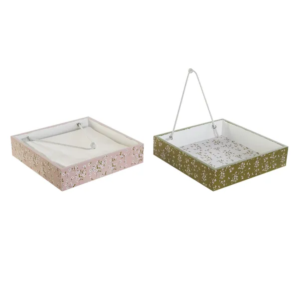 Paperiteline DKD Home Decor Vihreä Sinappi Tummanruskea Metalli Alumiini Puu MDF 18 x 18 x 4 cm (4 osaa)