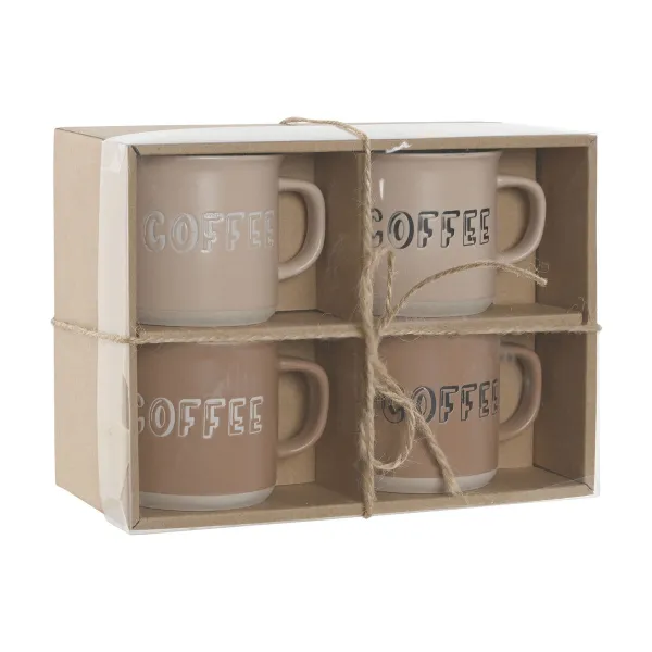 Komplekts ar 4 krūzēm Home ESPRIT Brūns Keramika 285 ml 9 x 7 x 8 cm