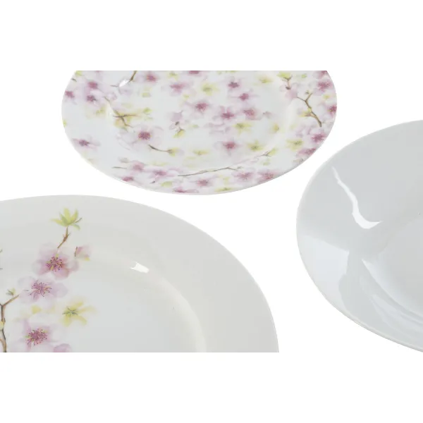 Pusdienas Aprīkojuma Komplekts Home ESPRIT Balts Zaļš Rozā Porcelāns 18 Daudzums 27 x 27 x 2 cm