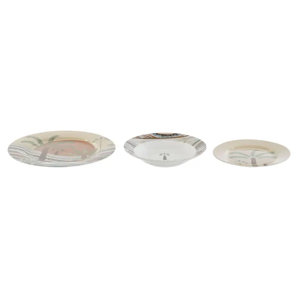 Astiasetti Home ESPRIT Beige Monivärinen Posliini 18 Kappaletta 27 x 27 x 2 cm