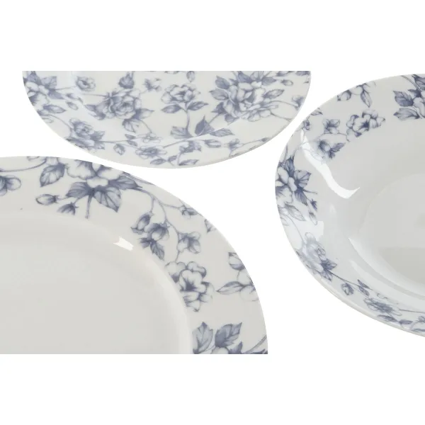 Pusdienas Aprīkojuma Komplekts Home ESPRIT Zils Porcelāns Ziedu 18 Daudzums 27 x 27 x 2 cm