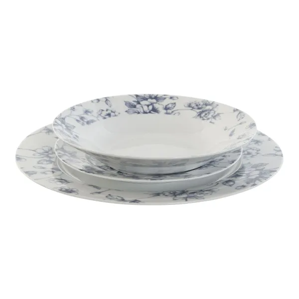 Pusdienas Aprīkojuma Komplekts Home ESPRIT Zils Porcelāns Ziedu 18 Daudzums 27 x 27 x 2 cm