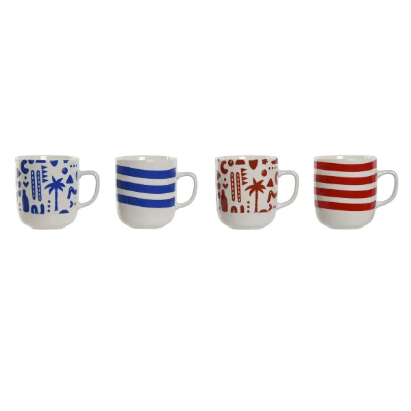 Krūze Home ESPRIT Zils Sarkans Porcelāns Boho 380 ml (4 gb.)
