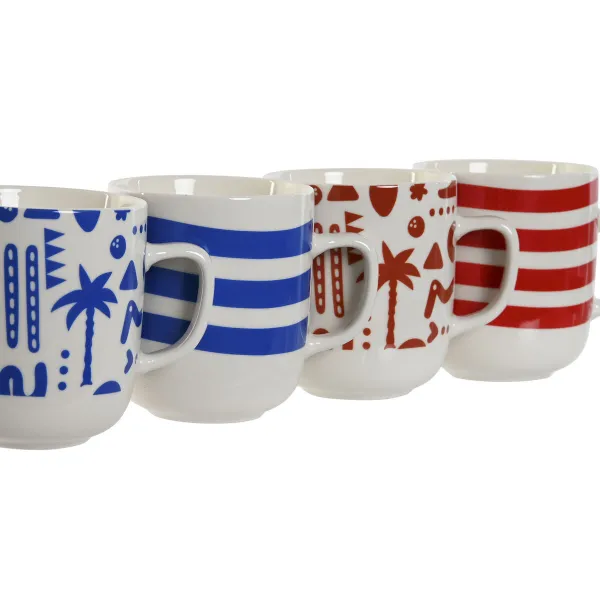 Mug Home ESPRIT Blue Red Porcelain Boho 380 ml (4 Units)