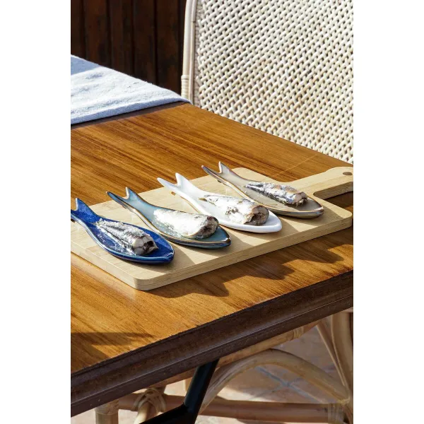 Alkuruokasetti Home ESPRIT Sininen Vihreä Laivastonsininen Bambu Posliini Välimeren Kalat 36 x 18 x 1,3 cm 5 Kappaletta