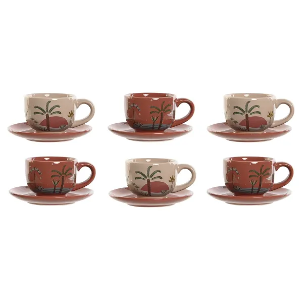 Komplekts ar kafijas tasēm Home ESPRIT Dzeltens Bēšs Terakota Ceriņš Metāls Dolomite 180 ml