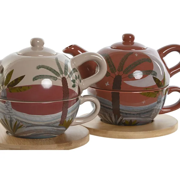 Arbatinukas Home ESPRIT Balta Rusvai gelsva Degtas molis Šviesiai rožinis Dolomite 750 ml (2 vnt.)