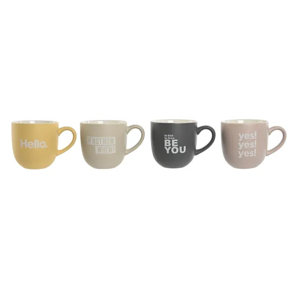 4-osainen mukisetti Home ESPRIT Keltainen Beige Harmaa Pinkki Posliini 410 ml 13 x 9 x 9,4 cm
