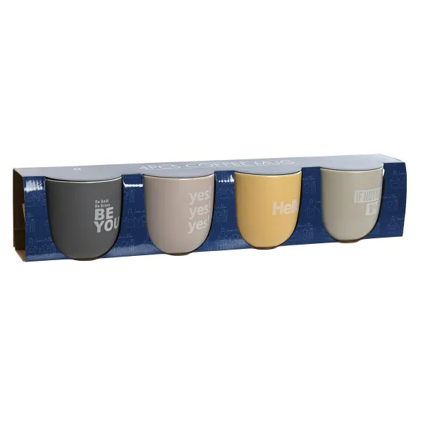 4-osainen mukisetti Home ESPRIT Keltainen Beige Harmaa Pinkki Posliini 410 ml 13 x 9 x 9,4 cm