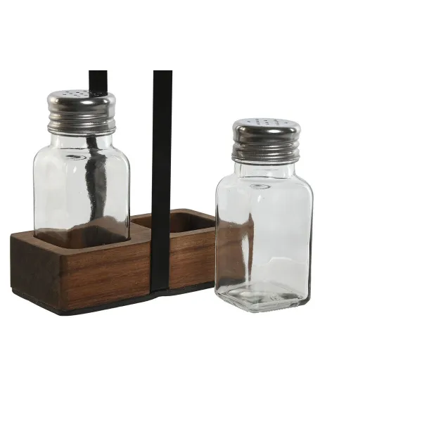 Солонка и Перечница Home ESPRIT Чёрный Стеклянный древесина акации 12 x 6 x 17,5 cm