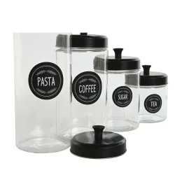 4 indeliai Home ESPRIT Juoda Metalinis Stiklas 1 L 1,5 L 1,8 L 10,4 x 10,4 x 26,4 cm