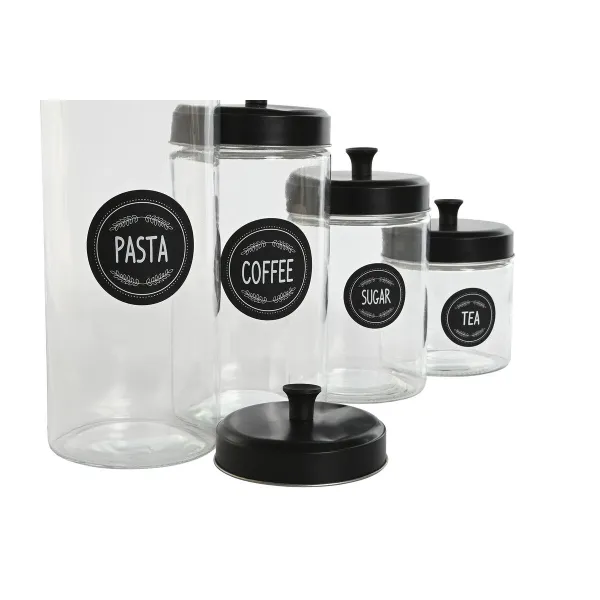 4 caurules Home ESPRIT Melns Metāls Stikls 1 L 1,5 L 1,8 L 10,4 x 10,4 x 26,4 cm