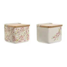 Sālstrauciņš ar Vāku Home ESPRIT Balts Rozā Ceriņš Bambuss 750 ml 14 x 12,5 x 12 cm (2 gb.)