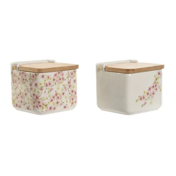 Druskinė su dangteliu Home ESPRIT Balta Rožinė Alyvinė Bambukas 750 ml 14 x 12,5 x 12 cm (2 vnt.)
