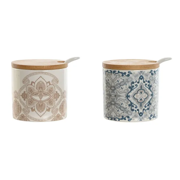 Sokeriastia Home ESPRIT Sininen Beige Pinkki Liila Bambu Dolomite 7,5 x 7,5 x 7,5 cm (2 osaa)