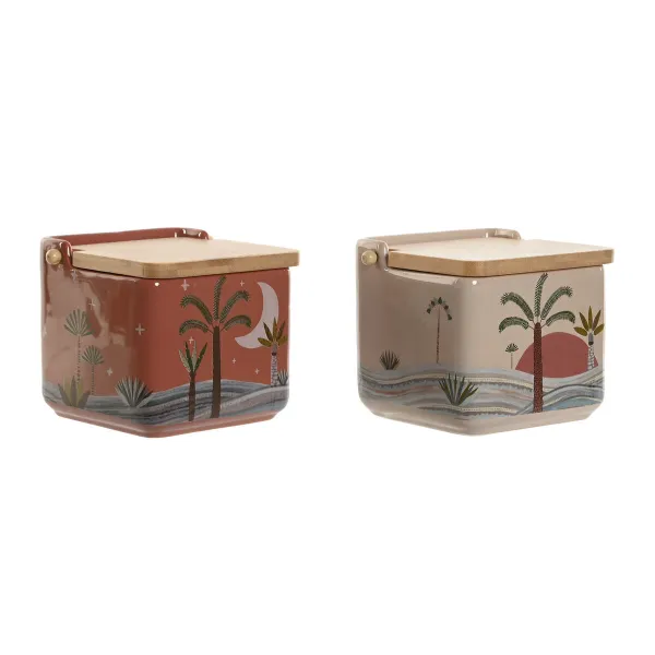 Kannellinen suolasirotin Home ESPRIT Beige Pinkki Terrakotta Liila Bambu 750 ml 14 x 12,5 x 12 cm (2 osaa)