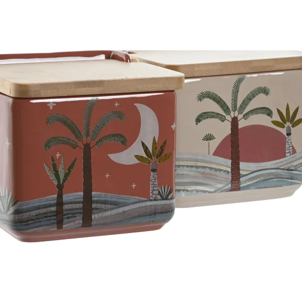 Kannellinen suolasirotin Home ESPRIT Beige Pinkki Terrakotta Liila Bambu 750 ml 14 x 12,5 x 12 cm (2 osaa)