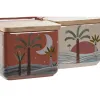 Kannellinen suolasirotin Home ESPRIT Beige Pinkki Terrakotta Liila Bambu 750 ml 14 x 12,5 x 12 cm (2 osaa)