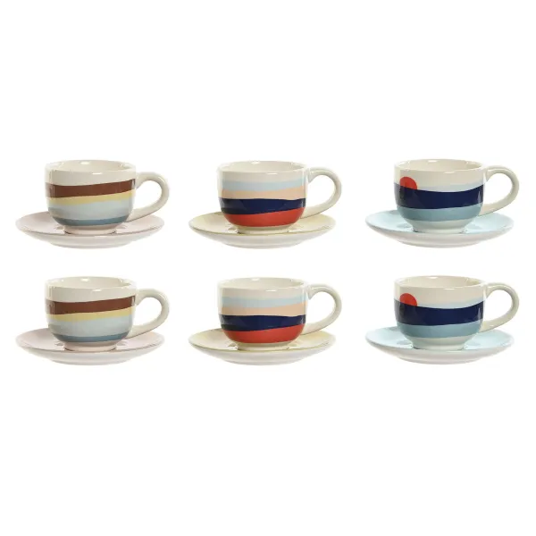 Komplekts ar kafijas tasēm Home ESPRIT Dzeltens Zils Zaļš Ceriņš Metāls Dolomite 180 ml
