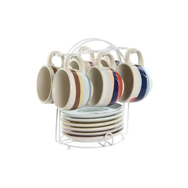 Vnt. kavos puodelių rinkinys Home ESPRIT Geltona Mėlyna Žalia Alyvinė Metalinis Dolomite 180 ml