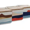 Kannellinen suolasirotin Home ESPRIT Sininen Vihreä Pinkki Liila Bambu Trooppinen 750 ml 14 x 12,5 x 12 cm (3 osaa)