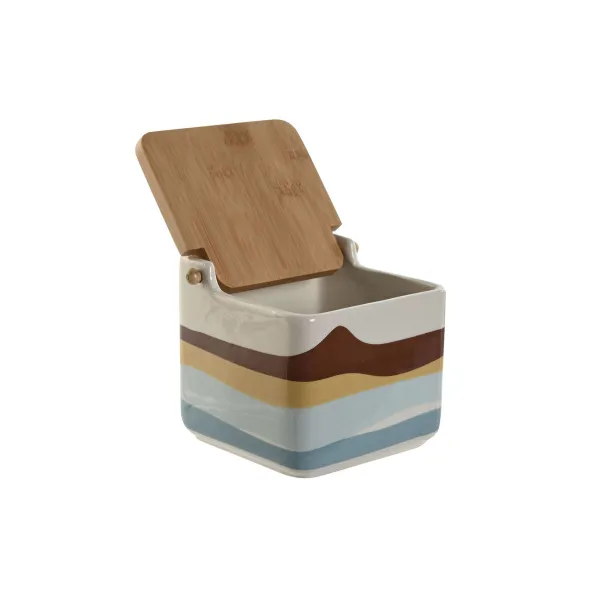 Kannellinen suolasirotin Home ESPRIT Sininen Vihreä Pinkki Liila Bambu Trooppinen 750 ml 14 x 12,5 x 12 cm (3 osaa)