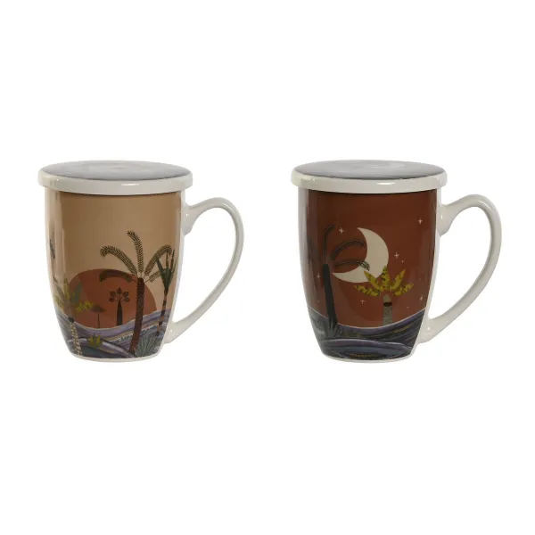 Kuppi teesuodattimella Home ESPRIT Sininen Beige Terrakotta Ruostumaton teräs Posliini 380 ml (2 osaa)