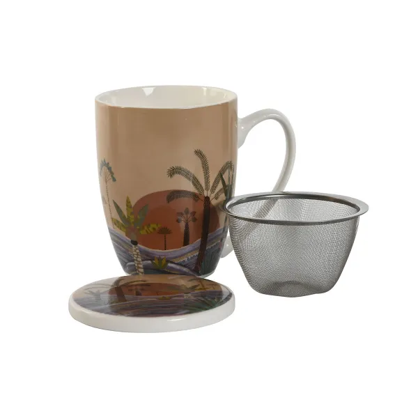 Tasīte ar Tējas Filtru Home ESPRIT Zils Bēšs Terakota Nerūsējošais tērauds Porcelāns 380 ml (2 gb.)