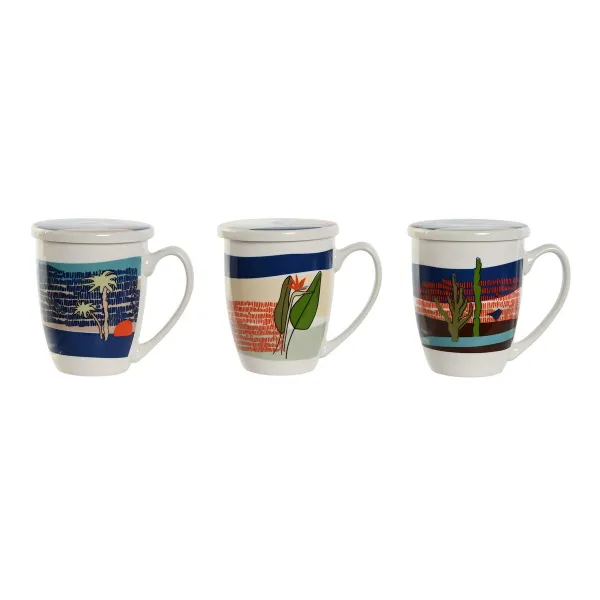 Tasīte ar Tējas Filtru Home ESPRIT Zils Zaļš Nerūsējošais tērauds Porcelāns Tropiskais 380 ml (3 gb.)