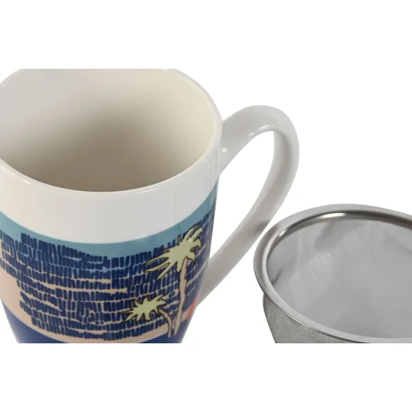 Tasīte ar Tējas Filtru Home ESPRIT Zils Zaļš Nerūsējošais tērauds Porcelāns Tropiskais 380 ml (3 gb.)