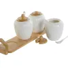 Sokeriastia DKD Home Decor Valkoinen Luonnollinen Bambu Posliini 31 x 9 x 7 cm 4 Kappaletta