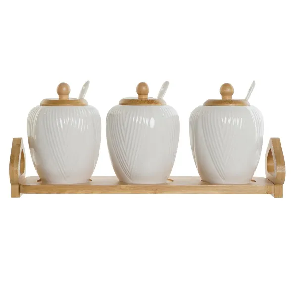 Sokeriastia DKD Home Decor Valkoinen Luonnollinen Bambu Posliini 31 x 9 x 7 cm 4 Kappaletta