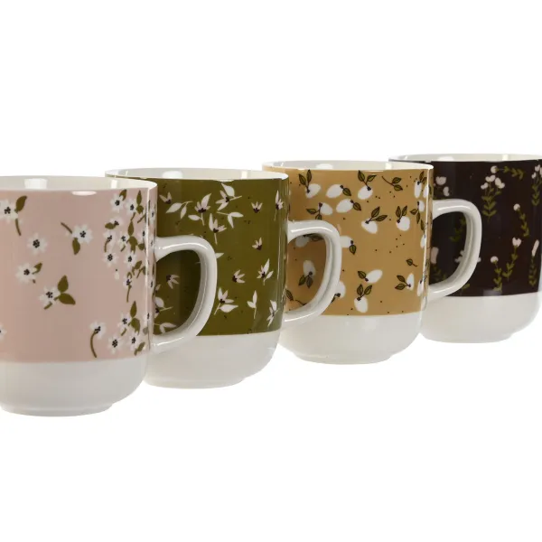Кружка Mug DKD Home Decor Коричневый Зеленый Розовый Горчица Фарфор 380 ml (4 штук)
