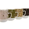 Mug DKD Home Decor Brown Green Pink Mustard Porcelain 380 ml (4 Units)