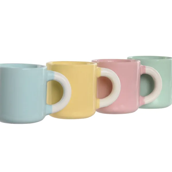 Osainen kahvikuppisetti Home ESPRIT Keltainen Sininen Vihreä Pinkki Posliini 110 ml 4 Kappaletta