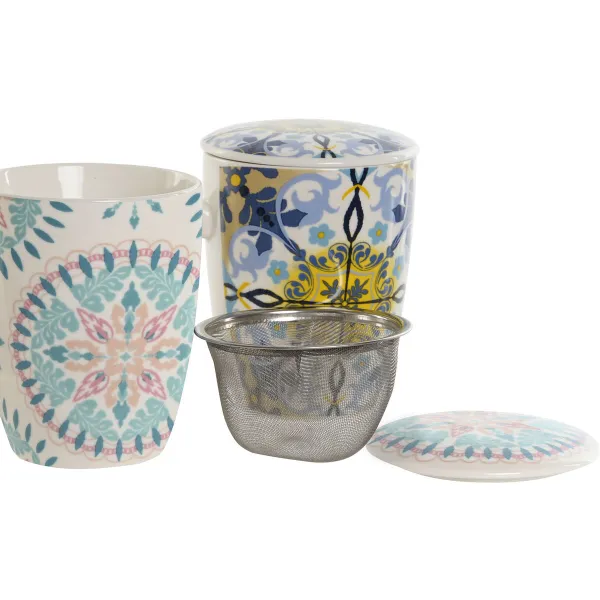 Cup with Tea Filter Home ESPRIT Blue White Turquoise Mediterranean 340 ml (2 Units)