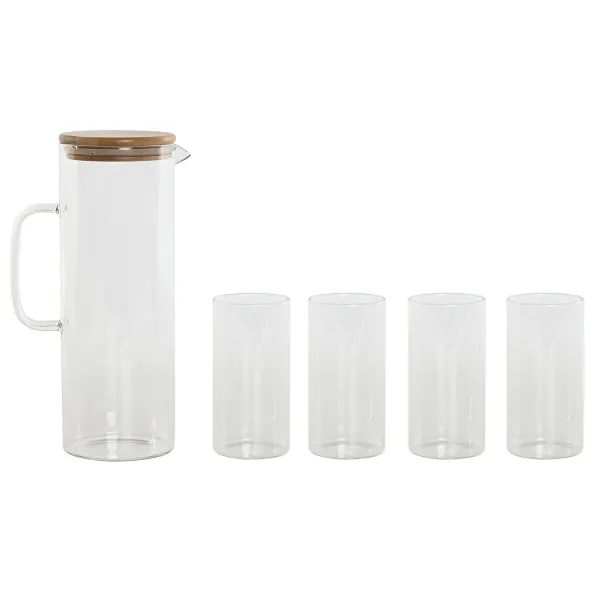 Lasisetti Home ESPRIT Läpinäkyvä Bambu Borosilikaattilasi 210 ml