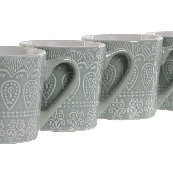 Набор из 4 кружек Mug Home ESPRIT Зеленый Керамика 360 ml 9,5 x 13 x 9,2 cm Mandala