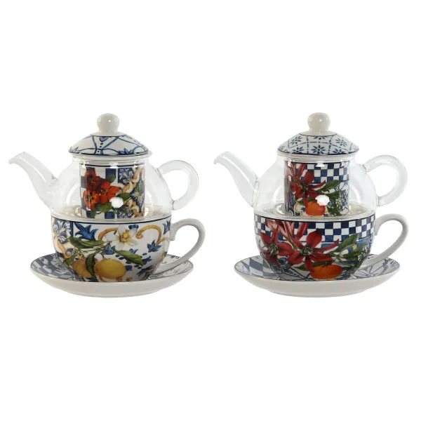 Tējkanna Home ESPRIT Zils Balts Stikls Porcelāns (2 gb.)