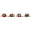 Mukisetti aluslautasilla Home ESPRIT Keltainen Punainen Posliini 220 ml 15,6 x 15,6 x 1,7 cm (4 osaa)