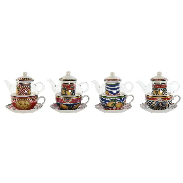 Чайник Home ESPRIT Жёлтый Красный Стеклянный Фарфор 1 L (4 штук)