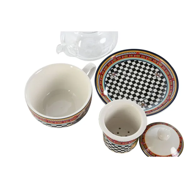 Чайник Home ESPRIT Жёлтый Красный Стеклянный Фарфор 1 L (4 штук)