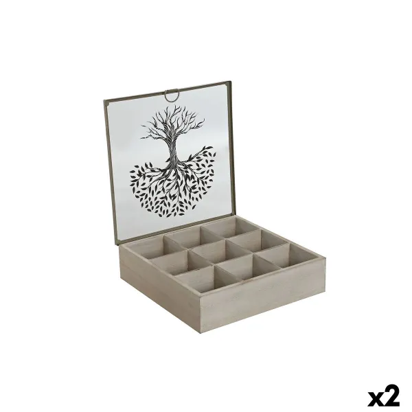 Dėžutė arbatai Home ESPRIT Ruda Rusvai gelsva Metalinis Stiklas Medžio MDF 24 x 24 x 6,5 cm (2 vnt.)