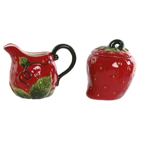 Piena un cukura trauks Home ESPRIT Sarkans Keramika 15 x 10 x 11 cm 2 Daudzums