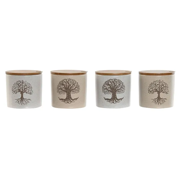 Cukraus dubuo Home ESPRIT Balta Rusvai gelsva Bambukas Keramikos dirbinys 9,5 x 9,5 x 9,5 cm (4 vnt.)