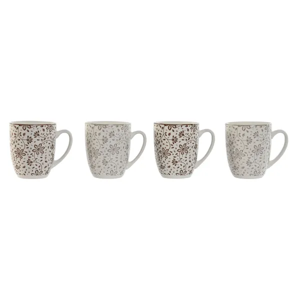 4-osainen mukisetti Home ESPRIT Ruskea Beige Gėlės 340 ml